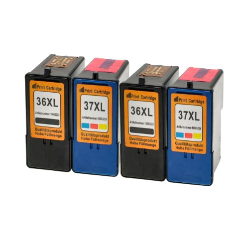 4 Patronen für Lexmark 36 + 37 XL - Schwarz je 18ml, Color je18ml, kompatibel