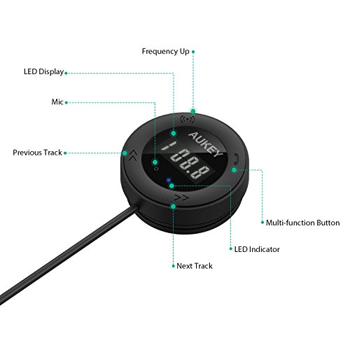 AUKEY Trasmettitore FM Bluetooth 4.1 Radio Transmitter Chiamata in Vivavoce per Auto con Caricatore di 2 Porte USB per Smartphone, Tablet, MP3, ecc (BT-F4)