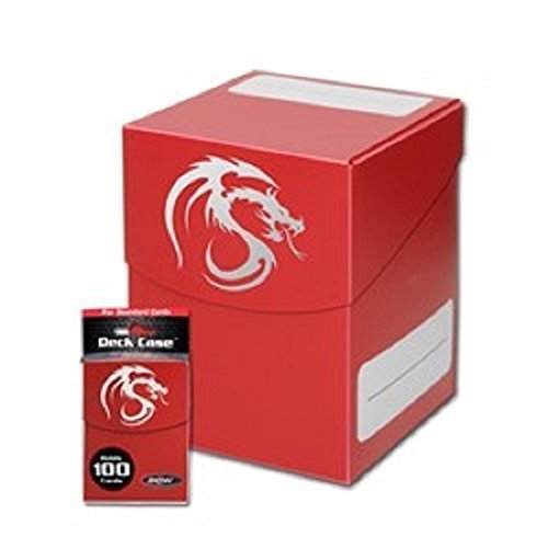 BCW LARGE RED Deck Case for Collectable Gaming Cards like Magic The Gathering MTG, Pokemon, YU-GI-OH!, & More. Dragon Graphic on BOX. by BCW Gaming