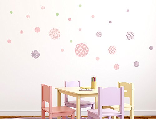I-love-Wandtattoo WAS-10090 Kinderzimmer Wandsticker Set "Kreise mit Muster für Mädchen" 25 Stück zum Kleben Wandtattoo Wandaufkleber Sticker Wanddeko