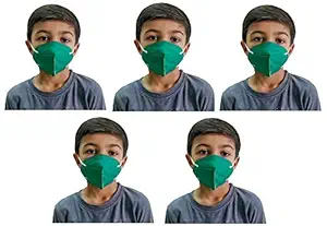 KIARVI GALLERY Kids Reusable Washable 5 Layer with Melt Blown Fabric N95 face mask without Valve anti-pollution (Green Pack of 5)