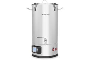 Klarstein Maischfest caldera - Maquina Cerveza artesanal, Fabrica y Fermentadores de cerveza, Lote 5 piezas, Cubo para filtrar, Refrigerante, LCD, Grifo, Acero 304, 2 niveles 1500/3000W, 35L, Gris