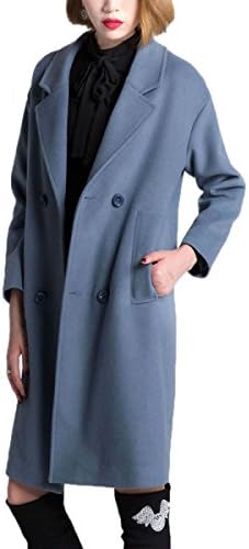 Women Ladies Woolen Coat Suit Collar Solid Color Woolen Windbreake Temperament Winter Long Section Leisure Coat Multi-color Multi-size,Blue-S