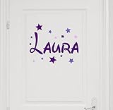 Wandtattoo Türaufkleber, Kinderzimmer mit Namen für Mädchen, 73002-29cm-tricolore-violett, mit bunten Sternen fürs Mädchenzimmer, Wandaufkleber Wandtatoos Sticker Aufkleber für die Wand, Tapetensticker, Tattoo aus Markenfolie, Namensaufkleber mit Wunschname, in 32 Farben wählbar
