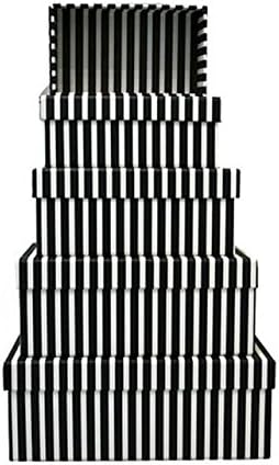 Set Of 5 Nested Oblong Gift Boxes - Modern Vertical Navy Blue &amp; White Stripes
