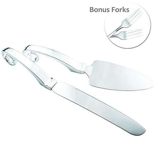 raypard Edelstahl Messer und Server Set mit Fashion Griffe für Hochzeiten, Geburtstage, Kuchen, mit 4 Kuchengabeln