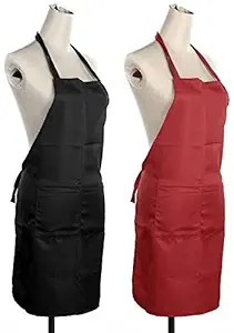 Exporthub Waterproof Kitchen Apron (Set Of 2 Piece) Black & Red Apron