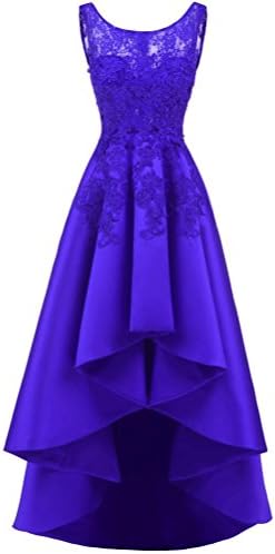 Wangmei Women's Elegant Lace Back Long Front Short Evening Dresses Sleeveless Round Neck Bridesmaid Dresses More Color, Blue, US:12
