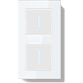 BSEEDLIFE Wall Switch, Wall Switch with Glass Frame with LED Indicator, 1 Gang 1 Way + 1 Gang 1 Gang, 1 Way, 157 x 86 mm, Whi