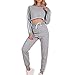 Produktbild Damen Herbst Sport Yoga Zweiteiler Anzug,Geili Frauen 2 Stücke Trainingsanzug Sweatshirt Hosen Sets Damen Einfarbig Striped Langarm Shirt Crop Tops Oberteile Bluse+Hose Lässige Anzug Tragen