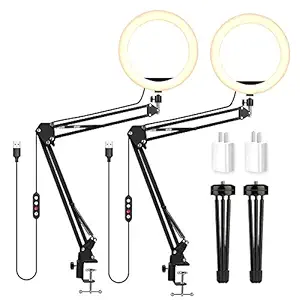 LED Video Conference Lighting with Clamp Suspension Boom Scissor Arm Stand/Color Filters, Obeamiu 5600K USB Studio Light Kit for Photography, Portrait YouTube, Zoom Call, Live Streaming,2 Parks