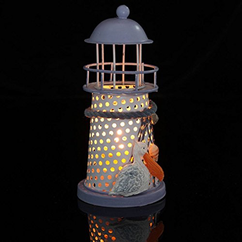 KING DO WAY Leuchtturm Mini leuchtturm deko Mittelmeer Stil Kerze Teelicht Haus Zimmer Deko Eisen Lighthouse in Muster zufaellig versendet 14.5 x7cm