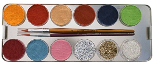 Eulenspiegel Schminkpalette, 3 Glitzer und 3 Pinsel, 21 Farben - 2