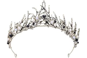 HPMAISON Diadème Princesse Femme Noir Vintage Tiara Cristal Couronne Strass Pour Femme Bandeau Adult Cheveux Accessoires Cadeau pour Concours Parties Festival fête Cosplay Halloween Noel