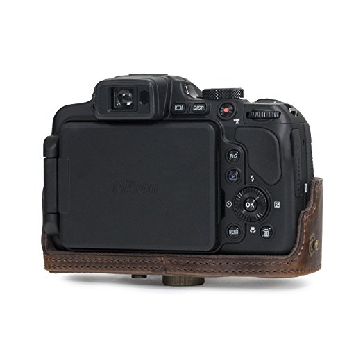 MegaGear MG921 Etui de Protection avec Bandouli  re en Cuir pour Appareil photo Nikon Coolpix B700 Marron fonc  
