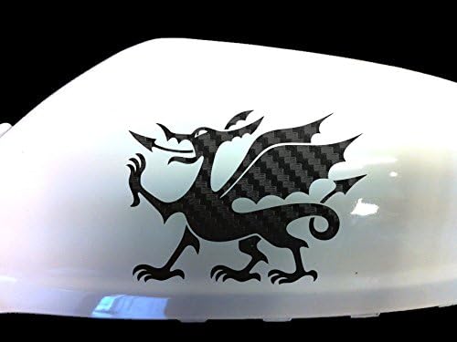 Cymru Welsh Dragon Car Stickers Wing Mirror Styling Decals (Set of 2), Black Carbon
