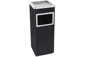 HUOLE 2 In 1 Da Terra In Acciaio Inox Per Esterno Con Gettacarte Rotondo O Rettangolare Con Secchio Cestino Professionale Gettacarte Spazzatura Casa Ufficio-ANero (1 pezzo) 24 * 24 * 60 cm-35 L