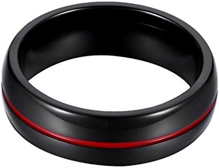 LAMUCH Men Women 6MM Wide Tungsten Carbide Plated Black Drop Red Plastic Ring SizeL