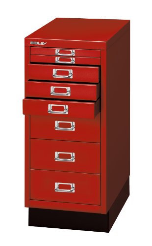 BISLEY Schubladenschrank 29 aus Metall | Schrank mit 8 Schubladen und Sockel | Büroschrank DIN A4 | Werkzeugschrank | Metallschrank in 6 Farben (Kardinalrot) - 2