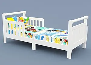 Wrinkle Solid Sheesham Wood Without Storage Kids Single Bed for Bedroom Living Room Home Furniture (White)