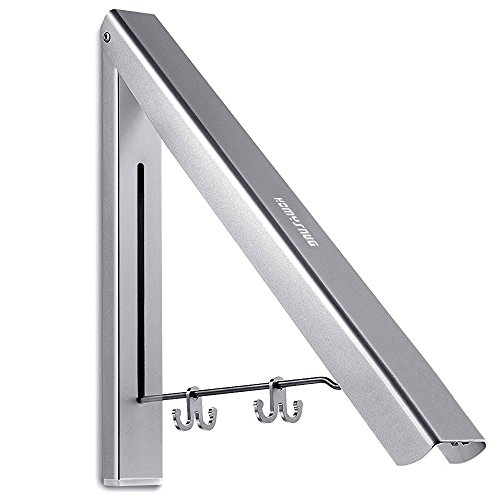 HomySnug Kleiderhaken Klappbar Wandhaken Aluminium Wand-Kleiderständer Mit Zwei Kleine Haken Super Platzsparende Garderobe, Ideal Für Flur, Waschkeller, Wohnzimmer, Büro (40 x 33 x 30cm)