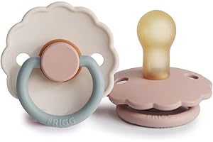 FRIGG Daisy Latex Pacifier Pack of 2 | Natural Rubber Soother Dummy | BPA-Free | Made in Denmark | Symmetrical Cherry Shaped Nipple (Blush/Cotton Candy, Size 1 (0-6 Months))