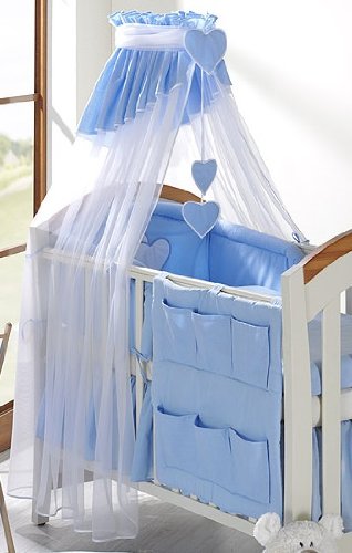 Luxury Baby Cot Canopy / Net 480, 320cm & Clamp Rod / Holder / Stand (Small 320cm, Blue / White)