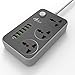 Price comparison product image HULKER Power Strips with USB ports Version.2.0 3 Way Outlets 6 USB Ports Surge Protection Universal Socket with 2M Extension cord USB charger With Fuse and Shutter ,Extension Lead UK 3 PIN (Gray)