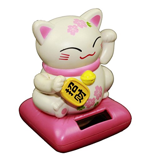 HAAC Solar Winkekatze Katze GLÜCKSKATZE Glücksbringer mit Kirschblüte 10 cm Farbe weiss - 5