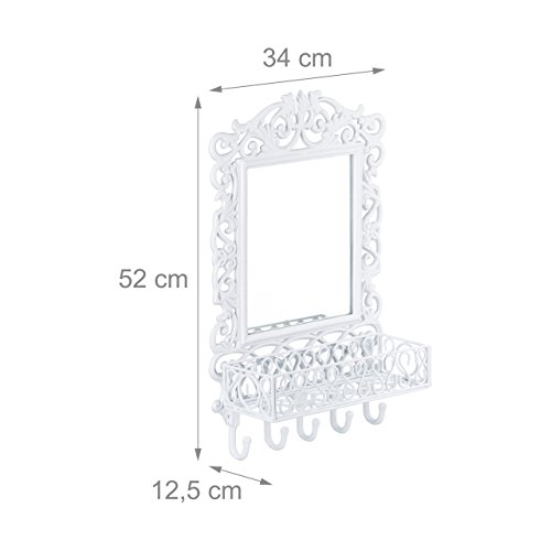 Relaxdays Wandgarderobe mit Spiegel, Gusseisen, 5 Haken, Antiker Landhausstil, HBT: ca. 52 x 34 x 12,5 cm, weiß - 3