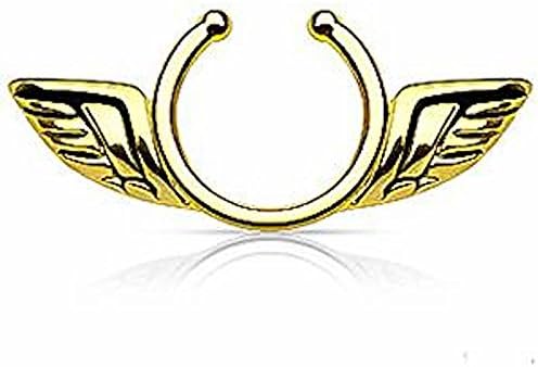 1 x Gold Plated Wide Straight Angel Wings Clip On Fake Nipple Non Piercing