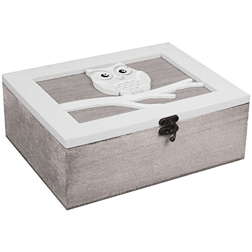 Dekorative Aufbewahrungsbox Eule B22xH8xT17cm Holzbox Dekokiste Fotobox Schmuckkästchen Schmuckbox