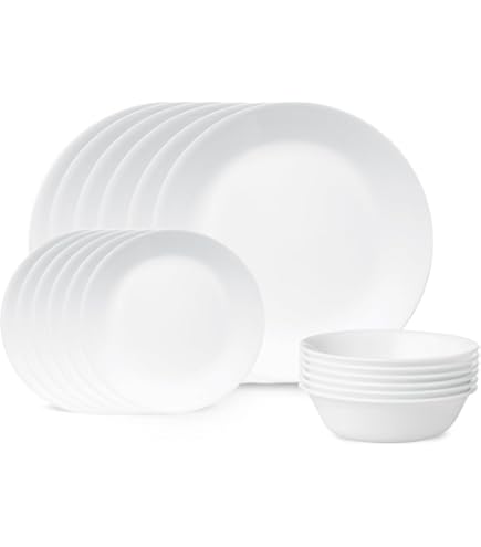 Corelle Service De Table 18 Pièces Pour 6 Personnes, Motif Bois Noir Et Blanc, Résistant Aux éclats, Comprend Des Assiettes Carrées De 26 Cm, Des Assiettes à Salade/à Dessert Carrées De 17