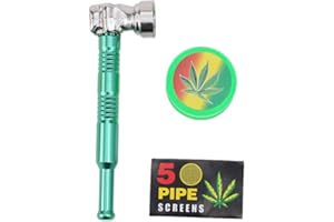 OVADA Pipe À Fumer | Mini Concasseur +5 tamis inox | Tête amovible pour un nettoyage facile | Pipe Pur Pipe Pipe à Fumer Aspect Verre | Consommation de produits du tabac (vert)