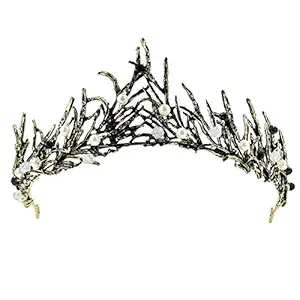 TOCESS Tiara Baroque Crown Queen Princess Vintage Tiara and Crowns for Women Girls Bride, Pearl Tiara Bead Crystal Rhinestone Royal Gorgeous for Swan Prom Show Halloween Childrens Valentines Day (Black Tiara)