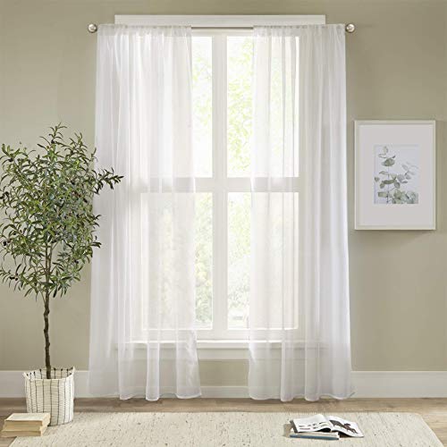 Alice White Curtains Bedroom Curtain - 2 Panels Classical Solid Voile Curtains Drop 70, Ultra Sheer Alice White Curtains Bedroom Curtain - 2 Panels Classical Solid Voile Curtains Drop 70, Ultra Sheer