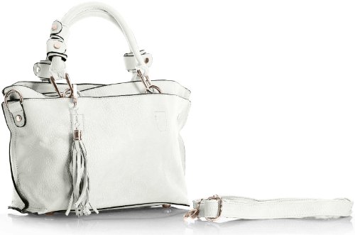 BHBS Bolso Pequeño para Dama tipo Satchel en Imitación Piel con Multibolsillos (H12133 White)