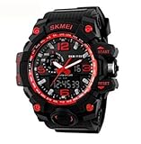 Forrader Männer große digitale wasserdichte LED Armbanduhr Kalender Stoppuhr (rot)