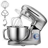 Cookmii Robot Pâtissier Robot Petrin Robot Cuisine Multifonction Robot Pétrissage avec Bol d'Acier inox 5.5L 1500W Argent