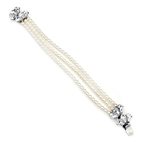 Ben-Amun Women's Silver Plated Pear Clear Glass Swarovski and Cascading Crystals Pearl Strands Bracelet of Length 17cm