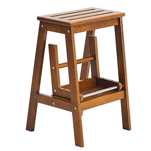 HYX taburete escalera taburete de madera maciza multifuncional silla de tijera cambio puerta de casa banco de zapatos cubierta de doble uso heces paso simple taburete escalera plegable (Color: marrón,