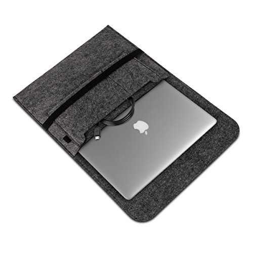 kwmobile Laptoptasche Filz Sleeve für 11″ 11,6″ Laptop / Tablet – Notebook Tasche Schutzhülle Laptop Case Hülle in Dunkelgrau mit Innentaschen Innenmaße: ca. 31,5 x 25 cm - 6