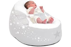 rucomfy Beanbags Gaga Baby Bean Bag Support Chair Lounger with Safety Harness for 0-6 Month Old - Pre Filled Safe Cuddle Soft Recliner Seat for Newborn Babies - Machine Washable (Platinum Grey)