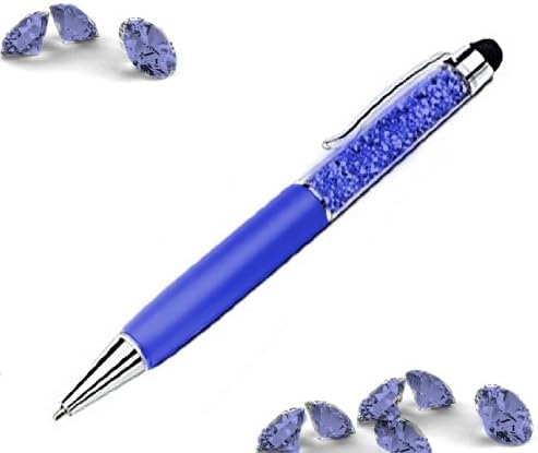 BD @ Lady's Dress Ballpoint, Kulli, Pin with Diamante Crystal Embellishment, Krsitallsteinchen, with Pouch for All Touchpad Screens, Touch Pen Input, Gift Blue