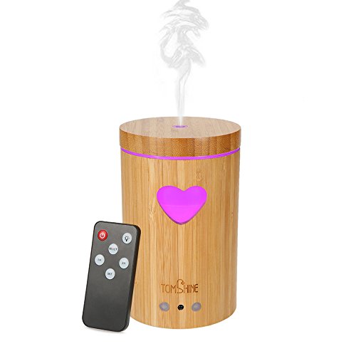 Tomshine 160LM Bambus Luftbefeuchter Holzmasserung Aroma Diffusor Humidifier mit Fernbedienung 7 Lichtfarben, Niedrigwasserschutz,4 Zeiteinstellung für Yoga Kinderzimmer Schlafzimmer Krankenhaus Büro