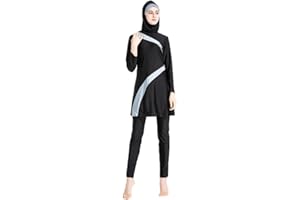 SUYUKU Muslimischer Badeanzug für Damen 3-teilige Muslimische Bademode Hijab Anzug Frauen islamischer Badeanzug Langarm Schwimmen Burkini Kostüm UV-Schutz Bademode Anzug S - 6XL