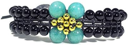 Women's Flower Bracelet with Onyx and Jade Bracelet Gemstones for Mom Wife. Boho Style Jewelry