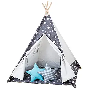 Polka Tots Kids Teepee Tent with Non Slip Padded Mat Kids, Play Tent, Playard, Playhouse Big Portable Kids Tent Children Tent House- Polka Dots (Star Blue)