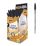 BIC 847897 8373631 Pen Cristal Original Stylos-Bille Pointe Moyenne 1,0 mm, Boîte de 50, Noir