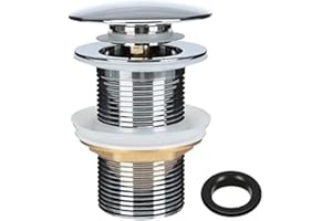 CHONPHAN Basin Sink Waste Unslotted Chrome Plated Pop Up Click Clack Sprung Plug Without Overflow for Bathroom Sink Tap, Brass Body